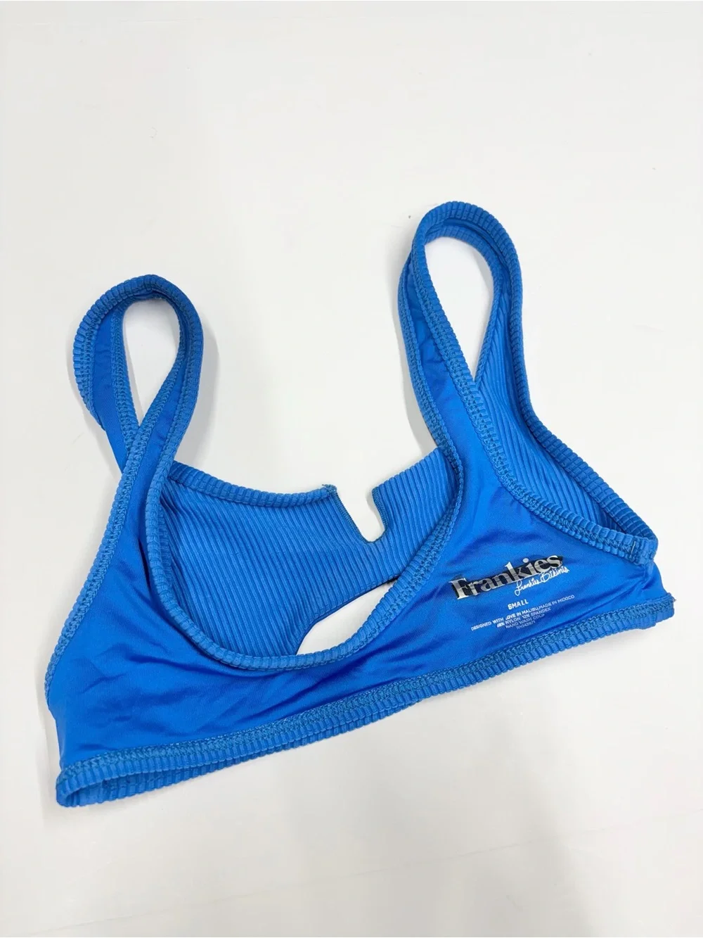 NEW Frankie’s bikinis Small cole swim bikini top blue ribbed cutout